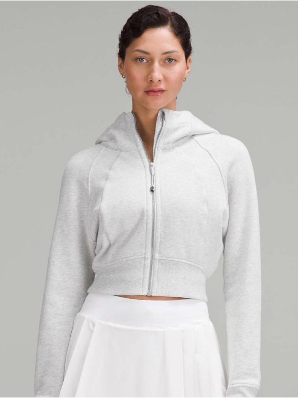 Lululemon Scuba Full-Zip Cropped Hoodie Heathered Ultra Light Grey Size 8